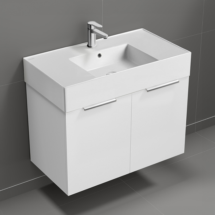 Nameeks DERIN587 32 Inch Bathroom Vanity, Modern, Wall Mount, Glossy White